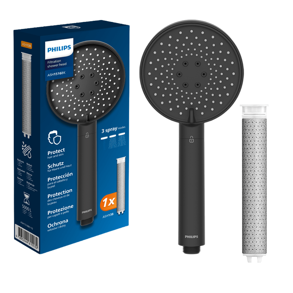 Philips Duschbrause mit Filter Schwarz ASH1516BK (reduzierter Chlor-, Blei- und Pestizidgehalt)