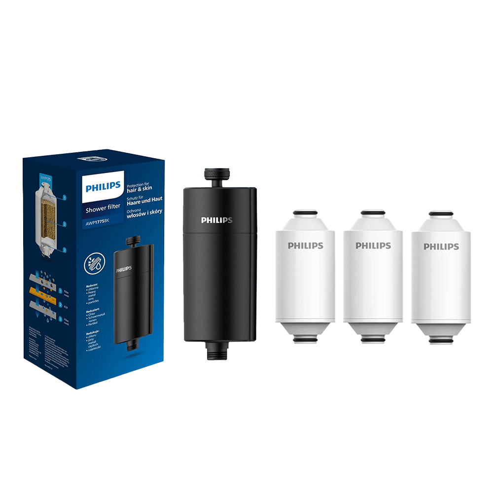 Philips Duschfilter Schwarz + 3 Filter – Universell