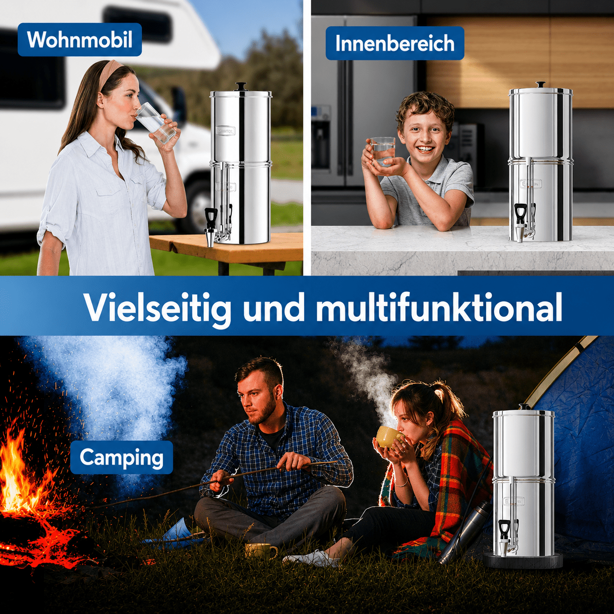 Schwerkraft-Wasserfilter Set aus Edelstahl (8,5L) – inkl. 2 Aktivkohle- & 2 Fluoridfilter