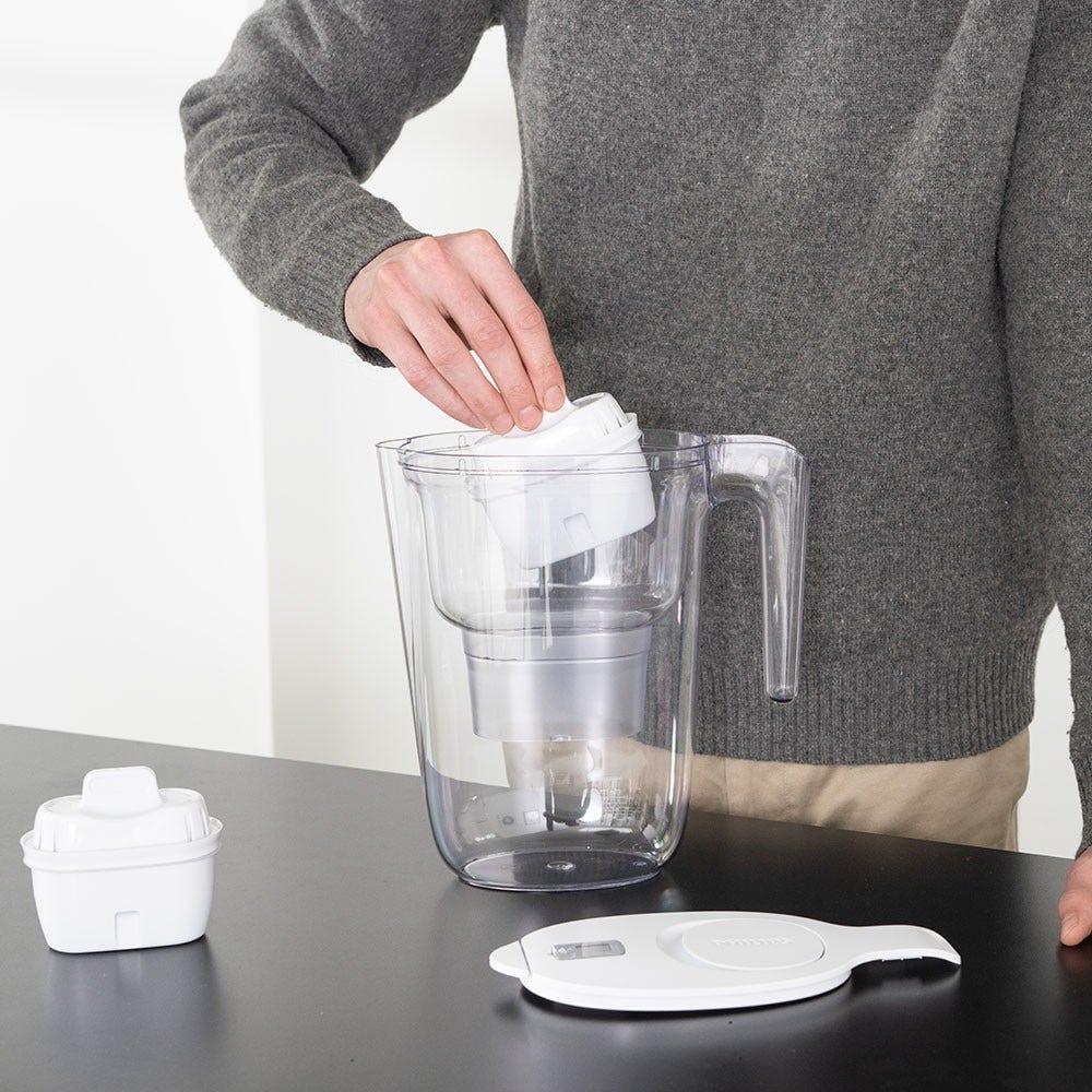 Philips Wasserfilter Kanne 3.4L + 3 Micro X-Clean Wasserfilter (filtert PFAS) AWP2953WHT3