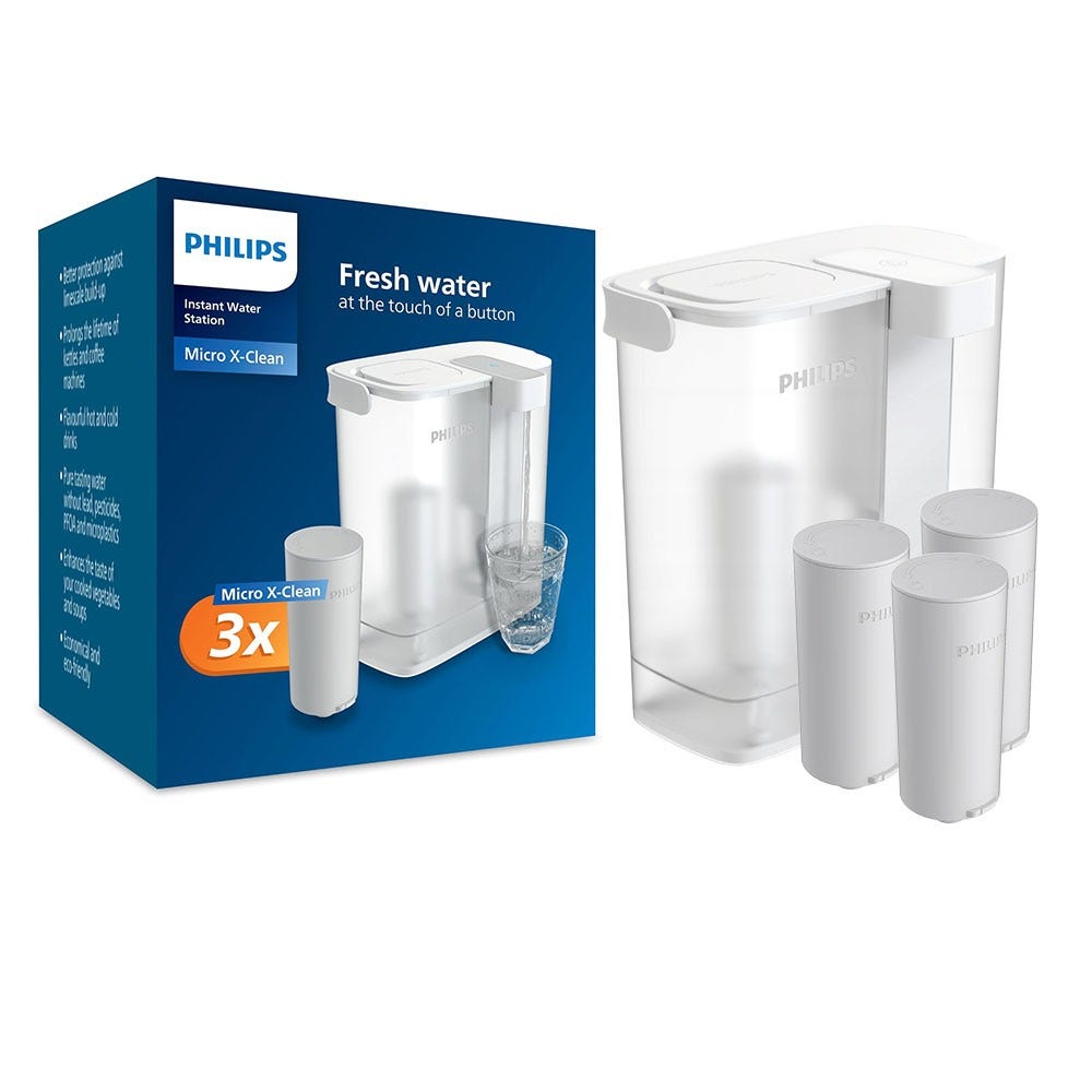 Philips Micro X-Clean Instant Wasserfilterkanne + Wasserfilter (3 St.) AWP2980WH3
