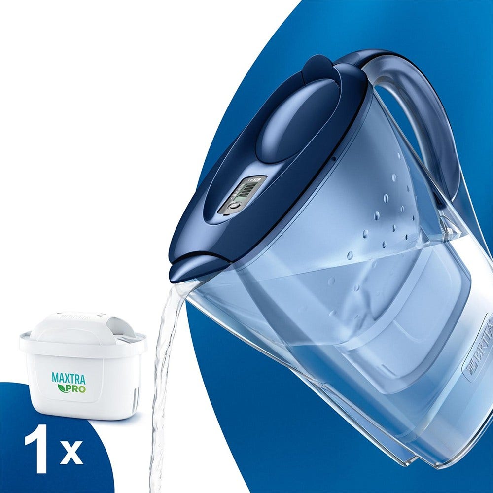BRITA Marella Wasserfilter Kanne blau 2.4L + 1 MAXTRA PRO Filterkartusche 1051118 (filtert PFAS)