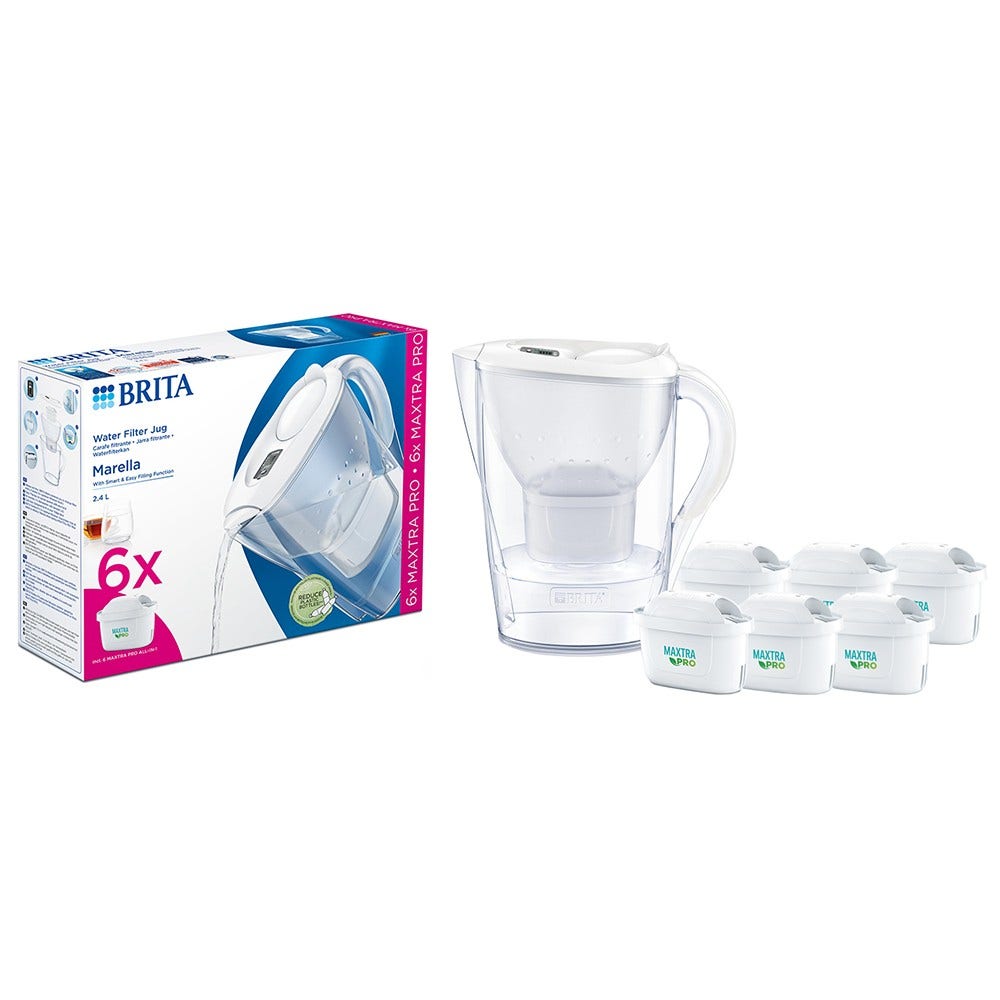 BRITA Marella Wasserfilter Kanne + 6 MAXTRA PRO Filterkartuschen 