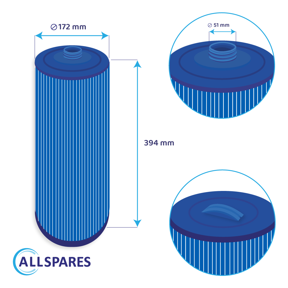 AllSpares Whirlpool Filterkartusche für Jacuzzi-Serie J300 / J400 / J500 / 6000383A (antibakteriell)